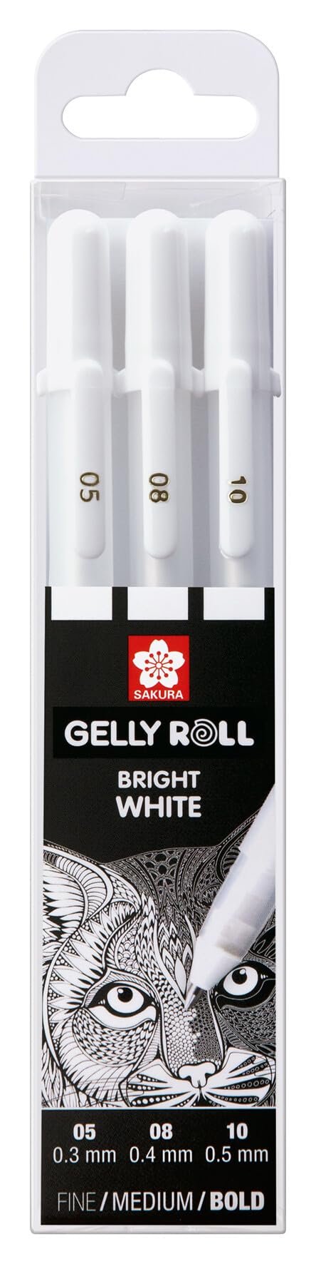 SAKURA Royal Talens Gelly Roll Pen, White, Assorted Sizes, Fine/Medium/Bold -3 Pen Set