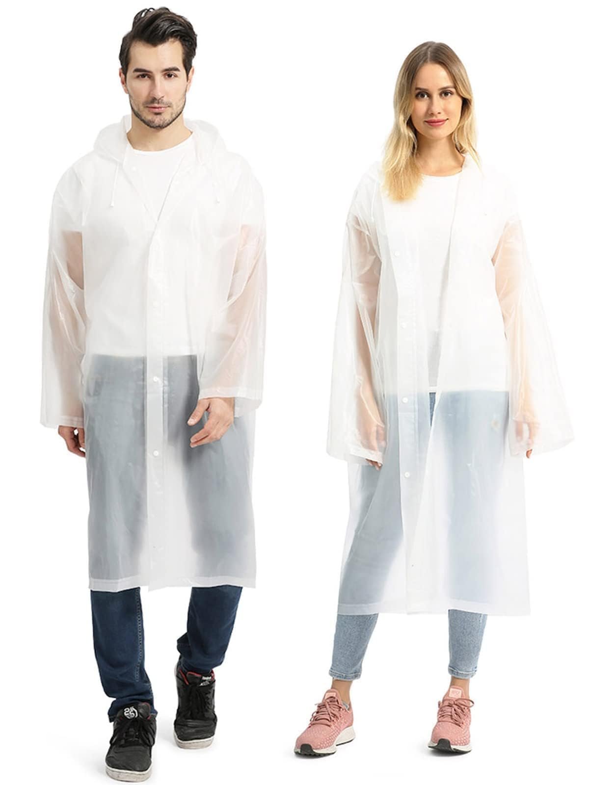 Opret Portable EVA Raincoats for Adults, Reusable Rain Ponchos with Hoods and Sleeves Lightweight Raincoats, 2 Pack