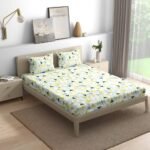 Wakefit Premium Twill Weave 200 TC 100% Cotton Flat Bedsheet with 2 Pillow Cover | King – 104×104 inch | Geometric Printed Soft & Breathable King Size Bed Sheet | Maze