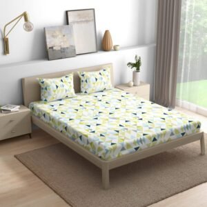 Wakefit Premium Twill Weave 200 TC 100% Cotton Flat Bedsheet with 2 Pillow Cover | King – 104×104 inch | Geometric Printed Soft & Breathable King Size Bed Sheet | Maze