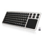 Arteck 2.4G Wireless Touch TV Keyboard with Easy Media Control and Built-In Touchpad Mouse, USB, Full Size, Stainless Steel, Ambidextrous, QWERTY, Smart TV, HTPC