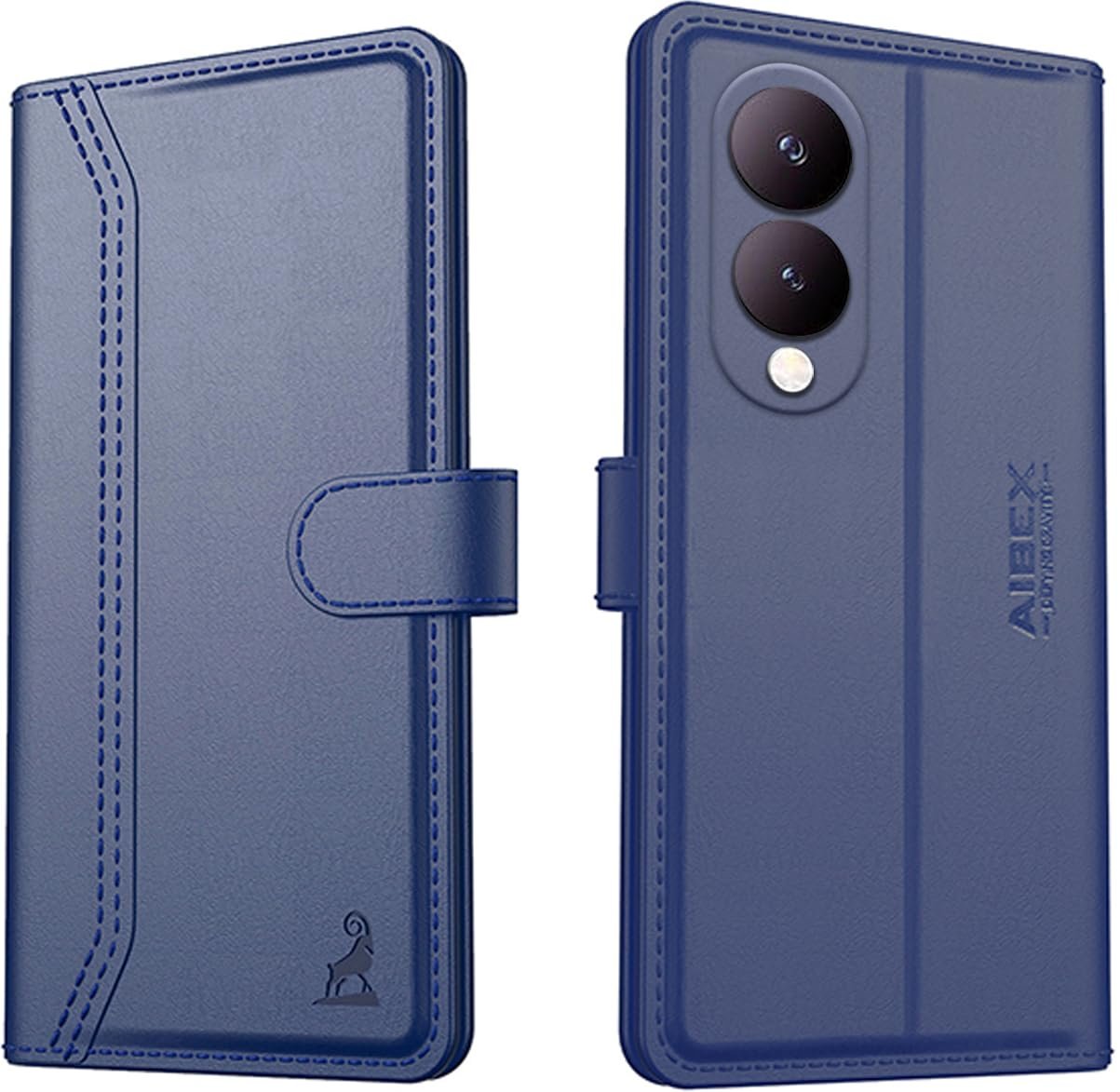 AIBEX ® Compatible for Vivo Y28 5G / Vivo Y17s 4G Flip Cover Leather Finish | Inside TPU with Card Pockets | Wallet Stand | Complete Protection Flip Case – Blue