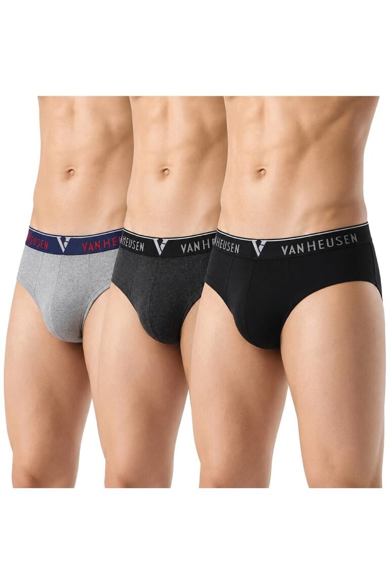 Van Heusen Men’s Cotton Briefs Pack of 3| Ribbed Cotton | Anti-Bacterial | Stay fresh | Sweat Absorbant | Moisture-Wicking | Long Lasting Colors |Breathable Combed Cotton for extra comfort | Soft Waistband | Soft Touch | Style 10004