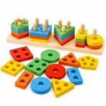 Toyshine Kids Wooden Angle Geometric Blocks Stacker Shape Sorter Column Puzzle Stacking Set – 5 Columns