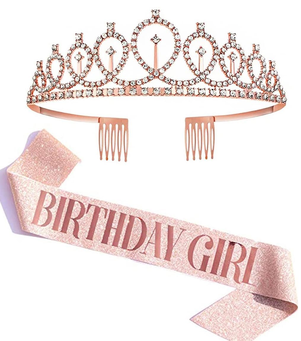 Shining Diva Fashion Latest Stylish Birthday Sash and Crown – Pack of 2 Pcs | Birthday Queen Crown | Birthday Gifts for Best Friend, Sister, Teenager | Birthday Decorations Items