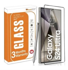 OpenTech® Military-Grade Gorilla Tempered Glass for Samsung Galaxy S24 Ultra (6.8 Inch) with Fingerprint Unlock, Edge to Edge Coverage – Case Friendly, Anti-scratch and Bubble free installation kit