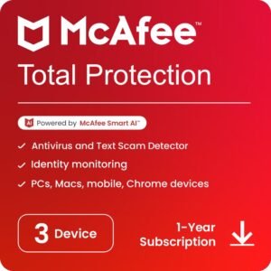 McAfee Total Protection 2025 | 3 Device, 1 Year | Antivirus Internet Security Software | Password Manager & Dark Web Monitoring Included | PC/Mac/Android/iOS | Email Delivery