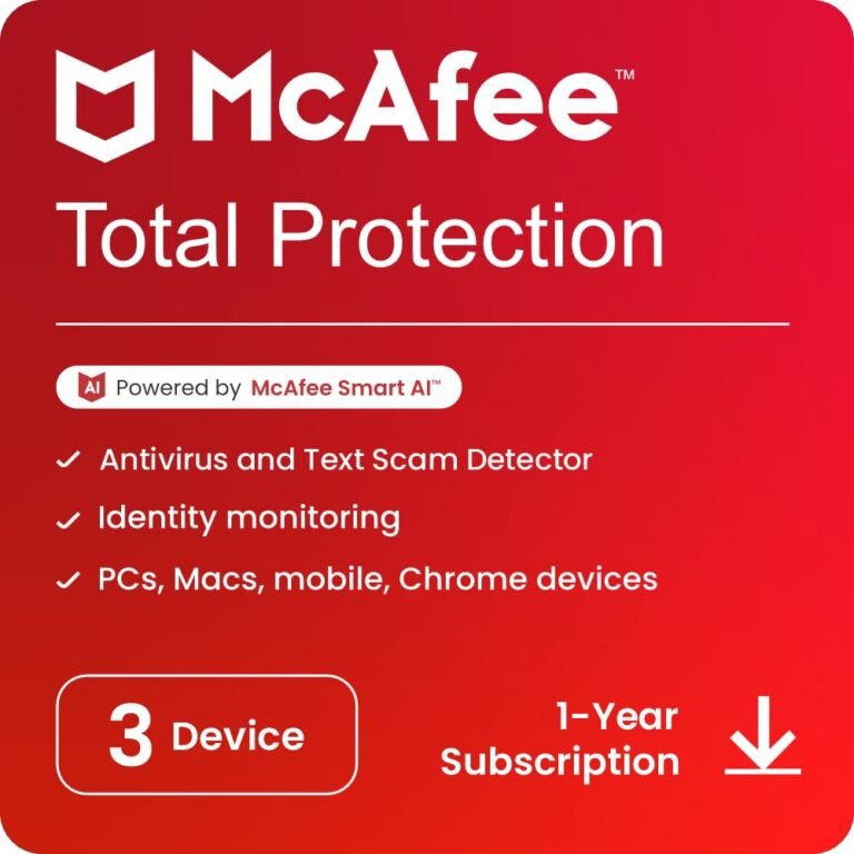 McAfee Total Protection 2025 | 3 Device, 1 Year | Antivirus Internet Security Software | Password Manager & Dark Web Monitoring Included | PC/Mac/Android/iOS | Email Delivery