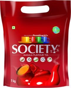 Society Masala Chai — Five-Spice Indian Masala Tea, Real Cardamom Ginger Clove Black Pepper Lemongrass Blended Into Assam CTC, Hasmukhrai & Co. Since 1924 | 1 kg Pouch | No Flavouring