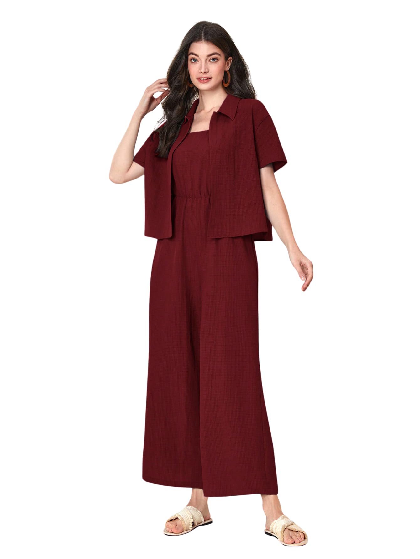 TOPLOT Women’s Jumpsuit Co-ord Set | Soft Breathable Feel | Comfortable Fit with Easy Movement | Stylish One-Piece Outfit Design | Perfect for Casual & Travel (5225)