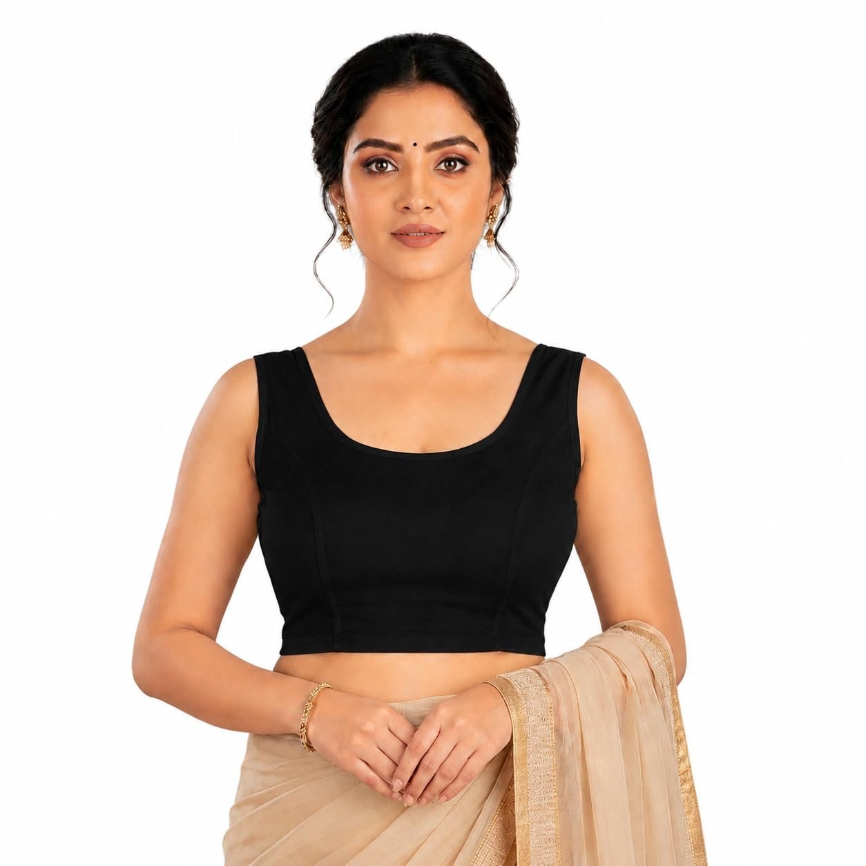 Abhi Readymade Saree Blouse for Women- Sleeveless, Round Neck, Regular-fit, Stretchable, Pull-on Style Blouse