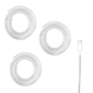 HUMBLE Ultimate Metallic Finish Cable Protector | Spiral Silver Colour 1.5 Meter / 150 cm | Plastic Cord Wire Charger Winder for iPhone and Android Charging Cables – Pack of 3