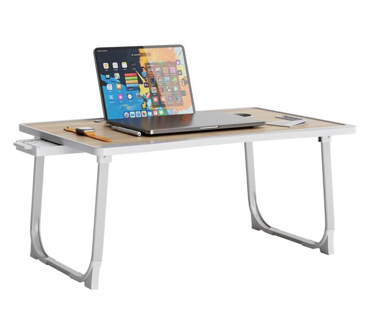 Cubiker Engineered Wood Multipurpose Foldable Lapdesk with Cup Holder | Table Home Study Writing Table, Foldable and Portable/Ergonomic Edges (Brown – 60[L] X 40[W] X 28[H] Cm)