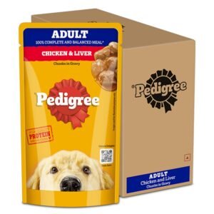 Pedigree Adult Wet Dog Food, Chicken & Liver Chunks in Gravy, 130 g (Pack of 12), Complete & Balanced Meal for Adult Dogs