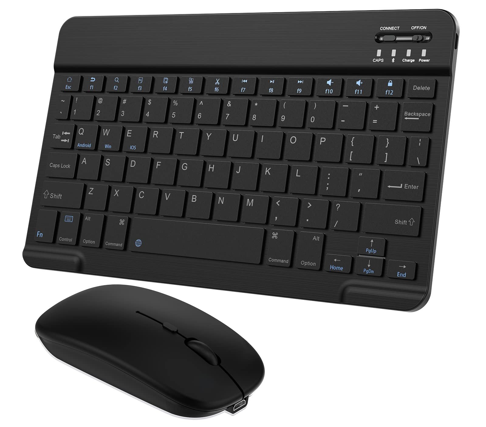 TOHAKATA Ultra-Slim Bluetooth Keyboard and Mouse Combo, Black Portable, Rechargeable, Wireless, Compatible with Android Tablet Cell Phone Samsung iPhone iPad