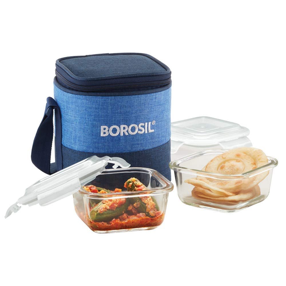 Borosil Container Glass Lunch Box (Prime, 320ml x 2 Vertical)