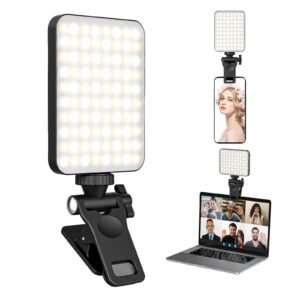 XINBAOHONG Rechargeable Selfie Light, Clip Fill Light for Phone Laptop Tablet Portable Light for Video Conference Live Streaming Zoom Call Makeup Picture (Black)