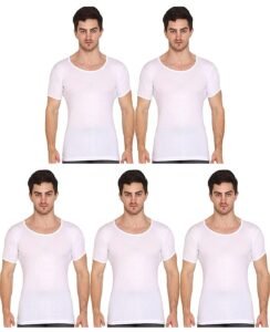 VIP Men’s Cotton Vest – Soft & Breathable Half Sleeve Innerwear for Everyday Comfort | Sweat-Absorbing, Quick-Dry | Regular Fit, Label-Free Design for Superior Ease & Durability. Pack of 5