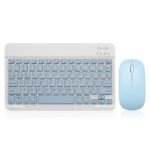 Bluetooth Keyboard and Mouse Combo Rechargeable Portable Wireless Keyboard Mouse Set for Apple iPad iPhone iOS 13 and Above Samsung Tablet Phone Smartphone Android Windows (10 inch Blue)