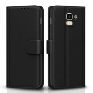 Pikkme Samsung Galaxy J6 2018 Flip Case Leather Finish | Inside TPU with Card Pockets | Wallet Stand and Shock Proof | Magnetic Closing | Complete Protection Flip Cover (Black)