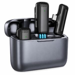 Eyetech Wireless Microphone for Camera & Smartphone | Dual Lavalier Lapel Mic with Charging Case | Noise Reduction | Clip-On Mic for iPhone Android | Vlogging & Video Recording (J13 Mic)