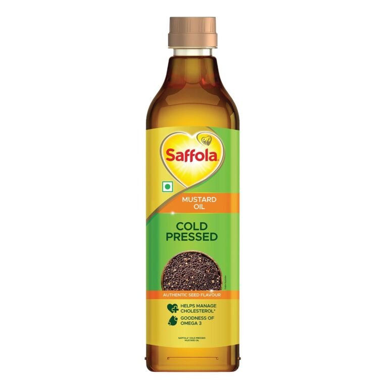 Saffola Cold Pressed Mustard Oil | Kachi ghani Mustard Oil, 0 trans fat, Unrefined, Chemical free | Helps Manage Cholesterol, Goodness of Omega 3 with Authentic Seed Flavour | 1L Pet Bottle