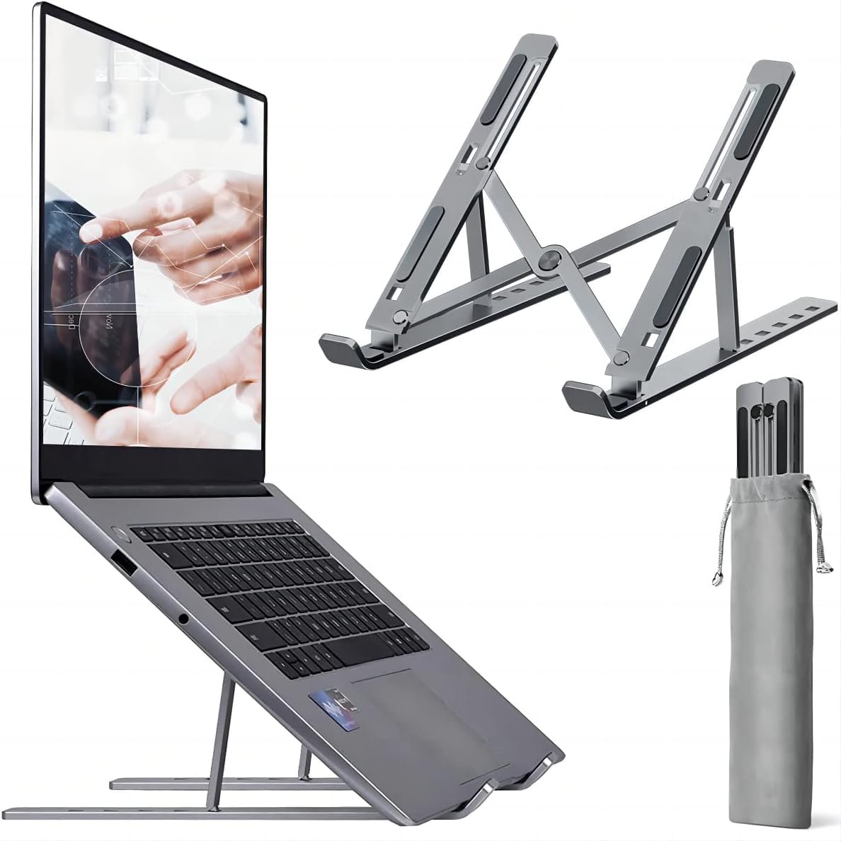 Dyazo Zigzag Height Adjustable Ventilated Aluminium Tabletop Laptop Stand with 6 Angles Multi-Angle Compatible for MacBook Air Pro, HP, Lenovo, Dell & Other 10-15.6” Laptops, Notebooks (Space Grey)
