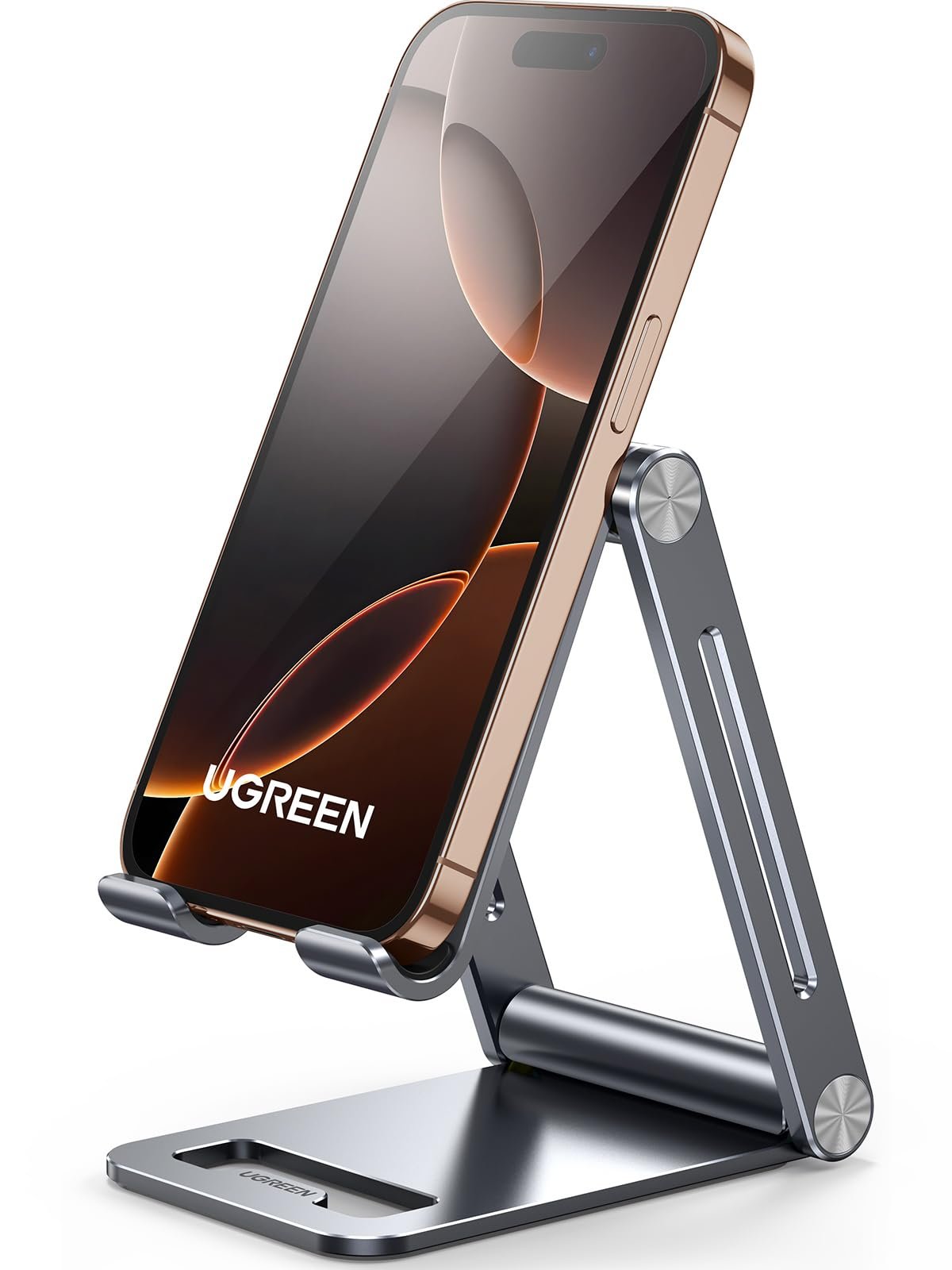 UGREEN Cell Phone Stand Adjustable, Aluminum Holder for Desk, Foldable,Grey