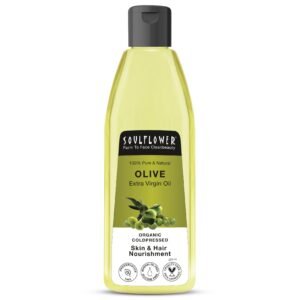 Soulflower Olive Hair & Skin Oil|225ml|Cold-Pressed Oil for Hair Growth, Face Massage & Deep Moisturization|Reduces Wrinkles, Nourishes Scalp & Strengthens Roots|100% Pure & Natural with Vitamin E