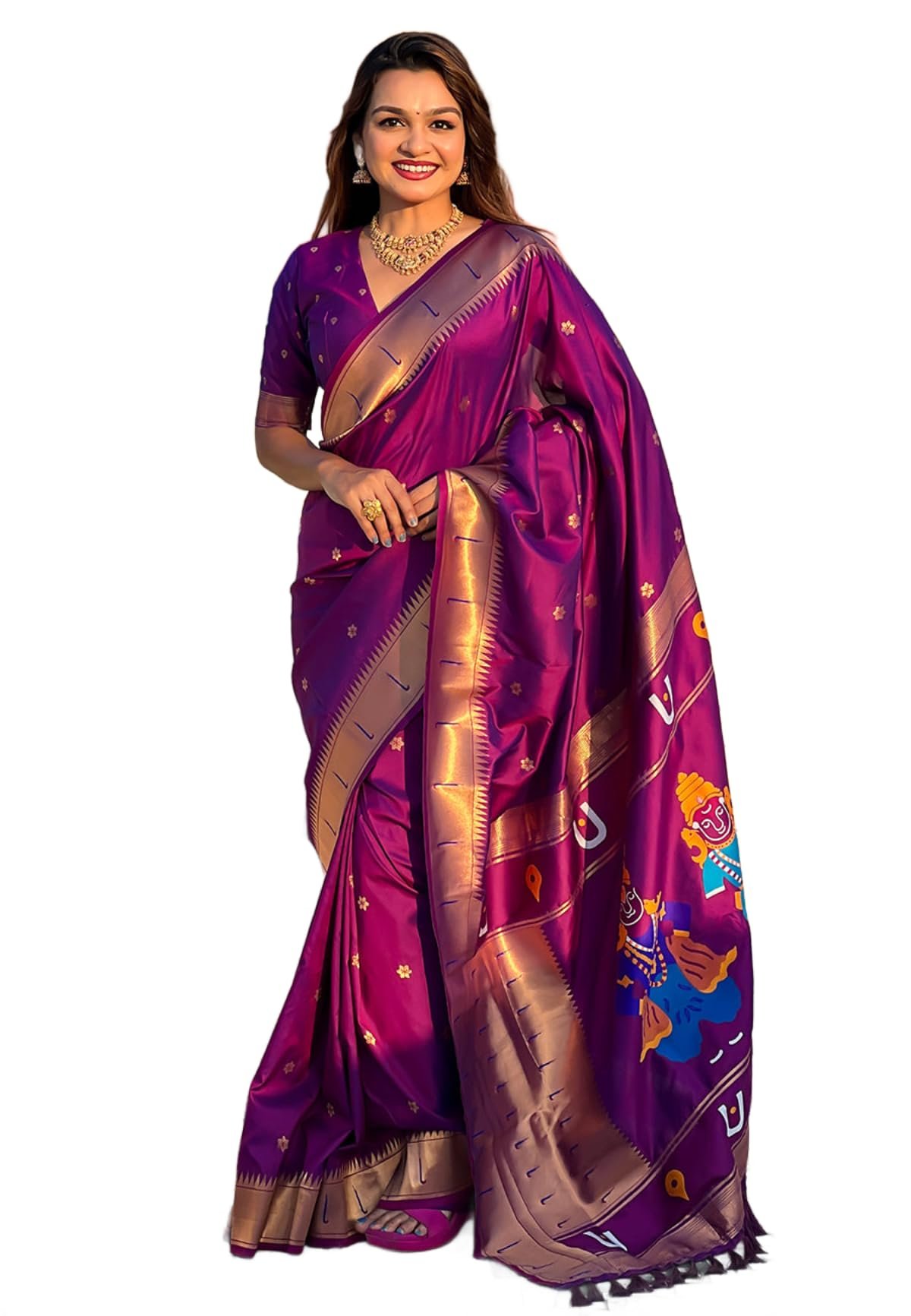 SWORNOF Womens Kanjivaram Banarasi Silk Saree Patola saree with Unstitched blouse piece