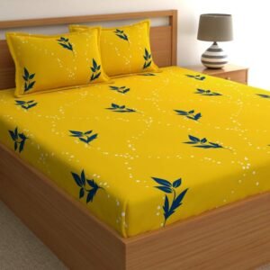 Home Ecstasy 100% Cotton King Bedsheet with 2 Pillow Covers – (Size 108 x 108 inches, 140 TC, Colour – Yellow)