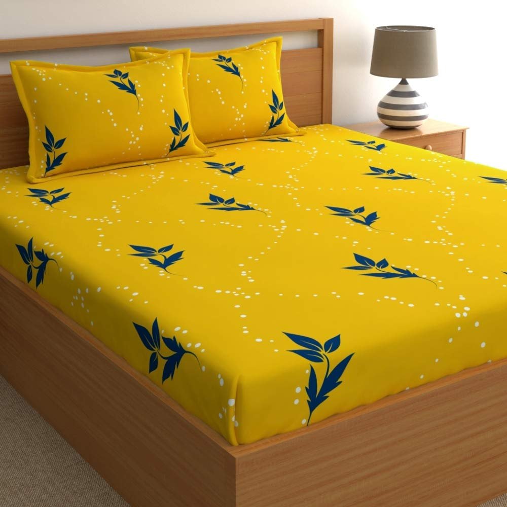 Home Ecstasy 100% Cotton King Bedsheet with 2 Pillow Covers – (Size 108 x 108 inches, 140 TC, Colour – Yellow)