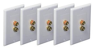 iMBAPrice® (Pack of 5) Premium 2 Connector Banana Wall Plate – Banana Plug Binding Post Wall Plate for Speakers