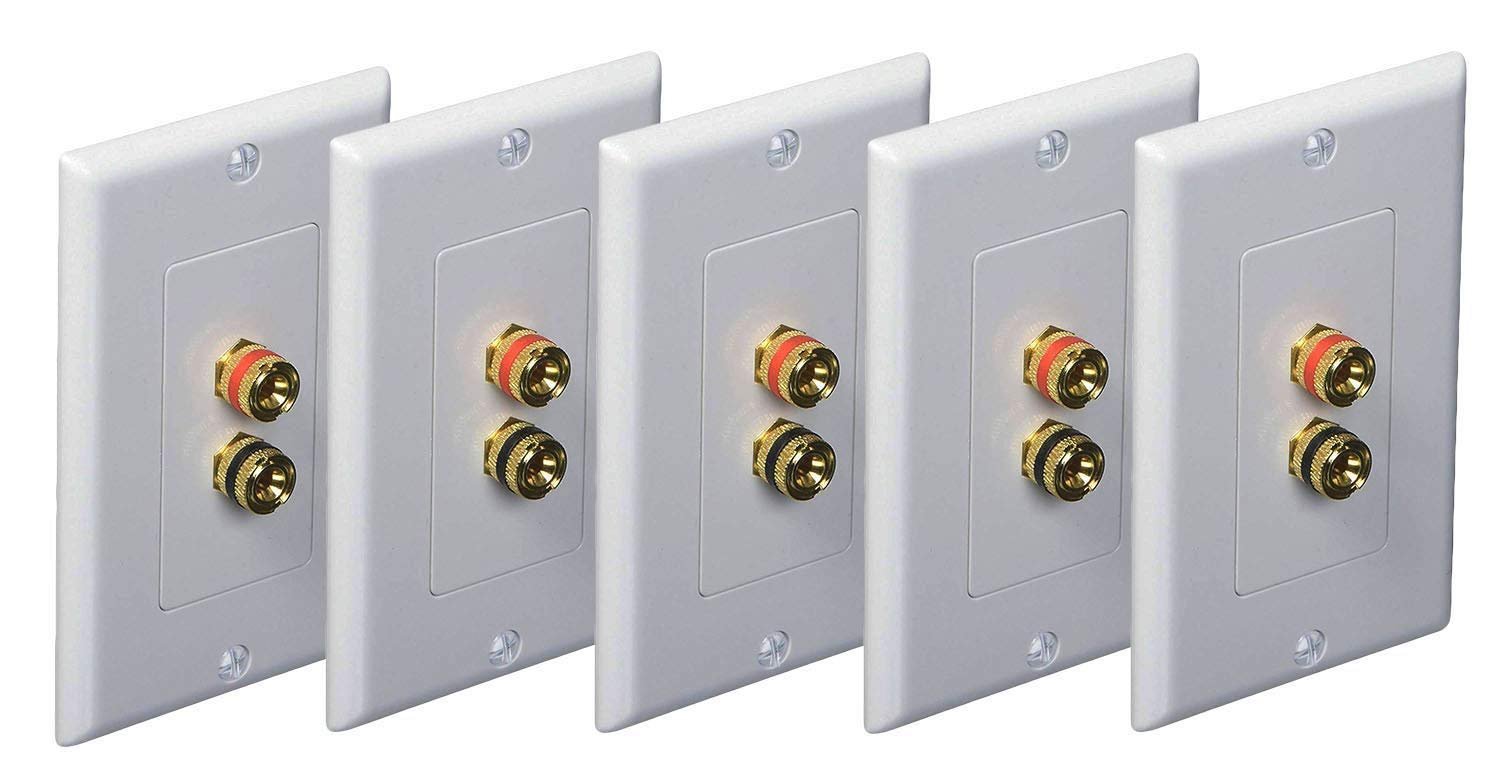iMBAPrice® (Pack of 5) Premium 2 Connector Banana Wall Plate – Banana Plug Binding Post Wall Plate for Speakers