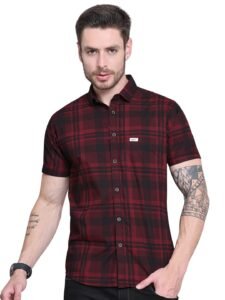 Majestic Man Men Comfort Slim Fit Checked Pure Cotton Half Sleeve Casual Shirt