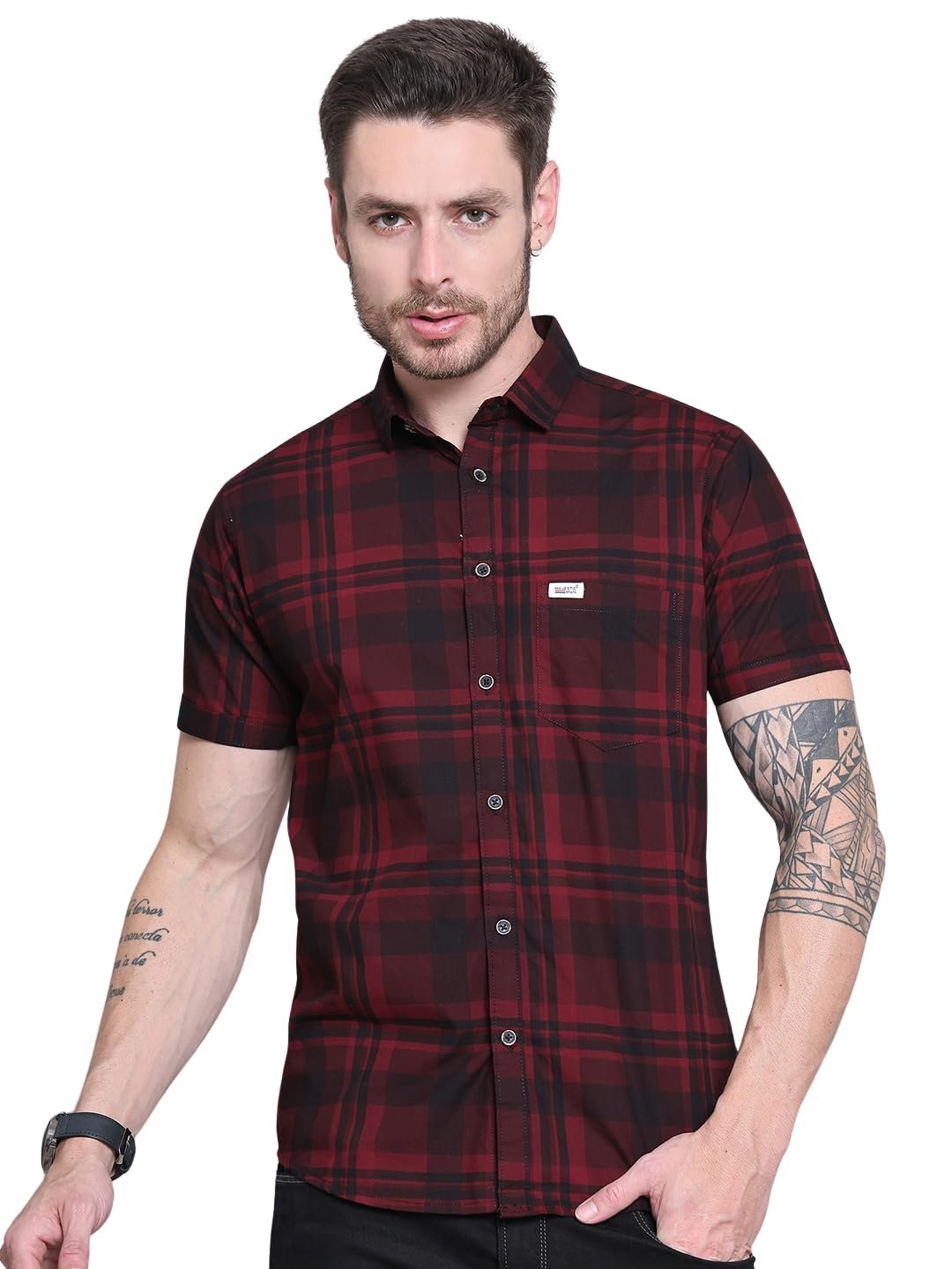 Majestic Man Men Comfort Slim Fit Checked Pure Cotton Half Sleeve Casual Shirt