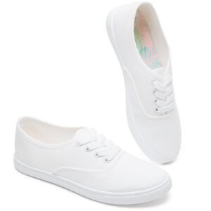 Women’s Canvas Sneakers Casual Low Top White Tennis Shoes Lightweight Running Walking Slip on Shoes