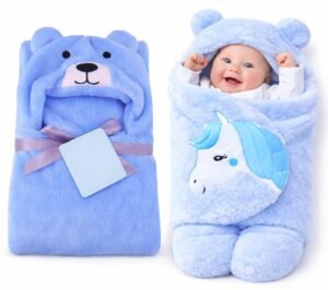 First Kick Baby Blanket Newborn Combo Gift Pack of Swaddle Wrapper & Baby Bath Towel, 0-9 Months, Length 68 cm x Width 68 cm, Pack of 2 Pcs.