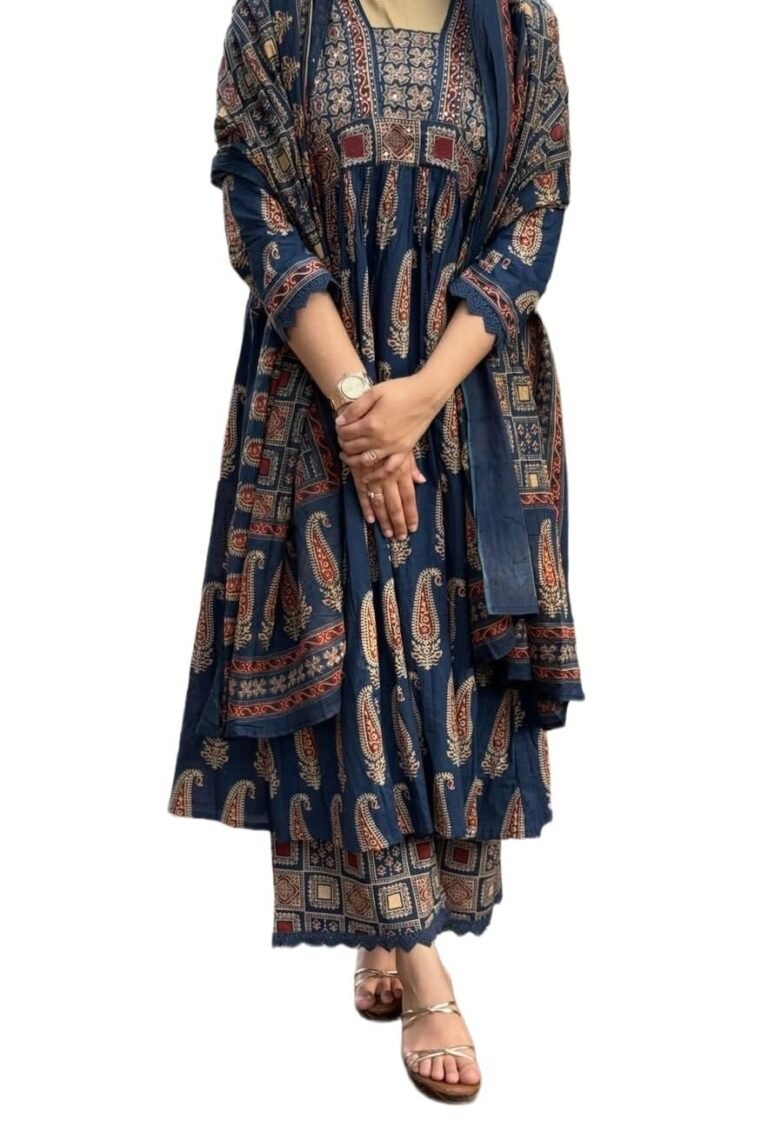 Nermosa Women’s Printed Anarkali Kurta Palazzo Set with Dupatta