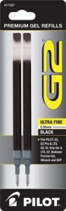 PILOT G2 Gel Ink Refills For Rolling Ball Pens, Ultra Fine Point, Black Ink, 2-Pack (77287)