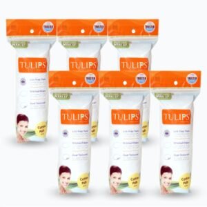 Tulips Hypoallergenic 50 Round Facial Cotton Pads in a Ziplock Bag (Pack of 6); Made from 100% Pure Soft Cotton, Best for Applying & Removing Makeup, safe for sensitive Skin