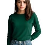 JUNEBERRY® Pure Cotton Round Neck Regular Fit Core Fashion Solid Full Sleeve T-Shirt for Women & Girls (Colors: Black, Cork, Green, Navy, Swanwhite & White)