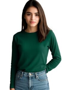 JUNEBERRY® Pure Cotton Round Neck Regular Fit Core Fashion Solid Full Sleeve T-Shirt for Women & Girls (Colors: Black, Cork, Green, Navy, Swanwhite & White)