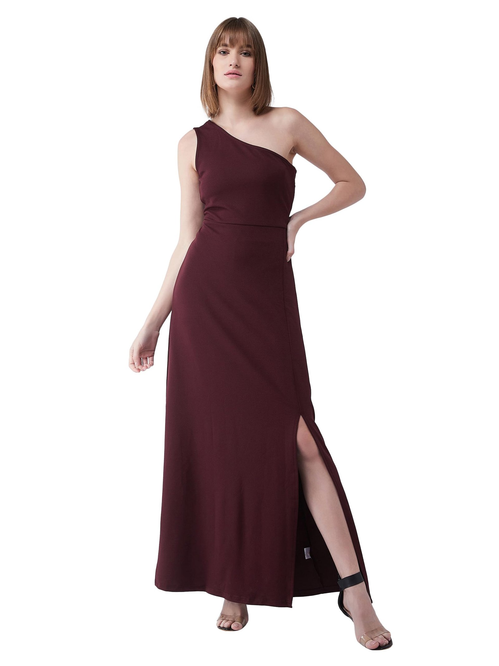 Miss Chase Women’s Comfortable Round Neck Sleeveless Striped Midi Bodycon Dress with Zipper