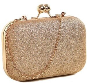 TOOBA Women’s Glitter Clutch Purse with Chain Strap – Elegant Box Clutch for Parties, Weddings & Evening Events – Gold Hardcase Stylish Sling Bag for Girls & Women – Compact Handbag (Sparkling Gold)