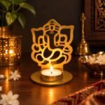 eCraftIndia Golden Lord Ganesha Shadow Tea Light Candle Holder | Ganesh Chaturthi Diwali Decoration Items for Home Decor | Tea Light Candle Holder Gift for Diwali, Housewarming