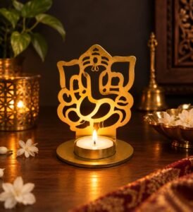 eCraftIndia Golden Lord Ganesha Shadow Tea Light Candle Holder | Ganesh Chaturthi Diwali Decoration Items for Home Decor | Tea Light Candle Holder Gift for Diwali, Housewarming