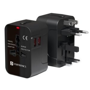 Portronics Juicemate 2 Pro Universal Travel Adapter with 12W Dual USB-A Output Port & Fuse Protection, All in One International Fast Charging Adapter for 200+ Countries US,UK,EU,AUS (Black)
