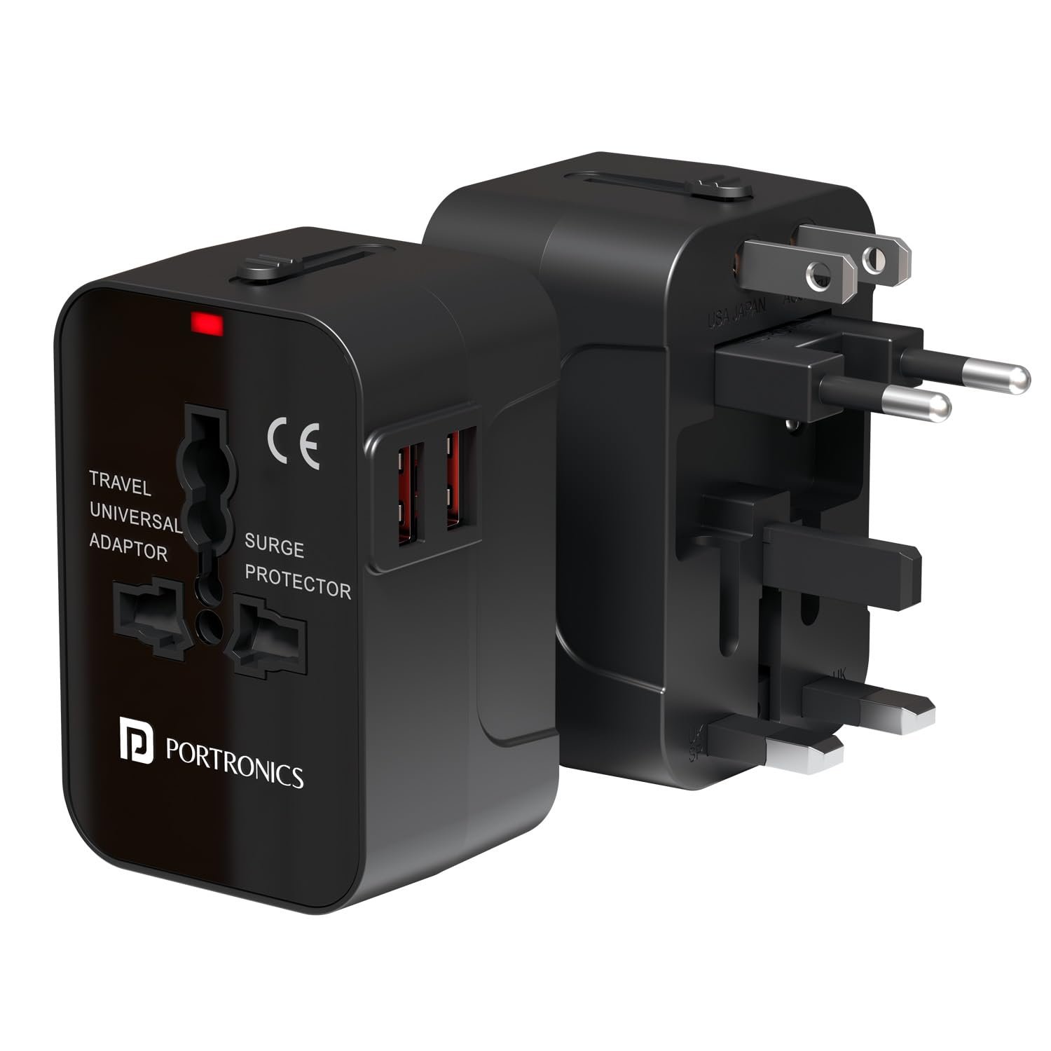 Portronics Juicemate 2 Pro Universal Travel Adapter with 12W Dual USB-A Output Port & Fuse Protection, All in One International Fast Charging Adapter for 200+ Countries US,UK,EU,AUS (Black)