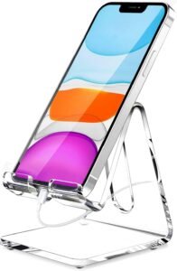 Acrylic Mobile Phone Holder – Clear Stand for Android Smartphones, Durable and Sleek Transparent Display Stand Tablets Nightstand Loved Office Transparent – Pack of 1